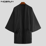 Men Cardigan Open Stitch Loose Long Sleeve Streetwear Jackets Retro Punk Solid Color Long Coats Mens Cloak Capes