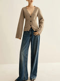 Fongt Casual Autumn/Winter Knitted Cardigan Solid Front Buckle With Simple Pocket Sweater Jacket