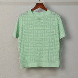 STREET Newest 2022 Fashion Women's Hollow out Short Sleeve Monogram Jacquard Knit