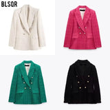 Fongt Women's 4 Color Texture Double Buckle Long Blazer Women K2 New Autumn