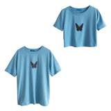 Fongt 2024 New Net Red Couples Wear Reflective Butterfly Short-Sleeve T-Shirt Female Ins Super Fire Short Student