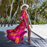 New Summer Print Dress INS Leisure Vacation Loose Medium-Sleeved Beach Skirt-Outfit