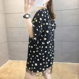 Daisy Gauze Spliced Pullovers Casual Female Clothing Fake Two Pieces Summer Korean Printed Commute Loose Midi T-shirt-Outfit