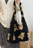 Fuzzy Teddy Bear Reversible Shoulder Bag-Outfit