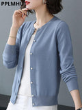 Fall Slim Knit Cardigans Jacket Women Casual Korean Sweater Coats O-neck Knitwear Gilet Basic Single Breasted Malhas
