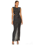 High-End Women's Hot Diamond Sexy Fork Perspective Sleeveless Dress Thin Ass Dress