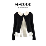 Fongt High-Grade Black Knitted Cardigan Doll Collar Bottom Shirt Jersey Trousers Three-Piece Set