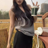 Bare-Back Sleeveless Knitted Sling Girls Summer Slim Vest Unique Exquisite Gray Top-Outfit