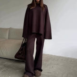 Fongt Women's Clothing 2025 Spring New Solid Color Round Neck Fashion Casual Broad Leg Trouser Sweater Set Women