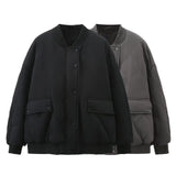 Fongt / Winter 2023 New Women's Washed Cotton Jacket Loose Pocket Pilot Jacket-Outfit