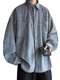 Men's Corduroy Loose Button-Down Shirt-Outfit