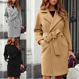 Women's Thick Warm Jacket Wool Blends Solid Long Sleeve Slim Overcoat Elegant Korean Loose Windbreaker Winter Coats