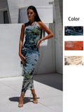 Fongt Summer New Women's Wear Elegant U-Neck Print Neck Dress D2427-Outfit
