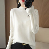 Fongt 2024 Autumn / Winter New Women's Korean Version Slim Half High Collar Short Solid Color Bottom Sweater-Outfit
