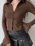 Polo Neck Long Sleeve Rib Blouse-Outfit