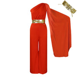 Fongt Women's 2025 Spring And Summer New Fashion Temperament Collar Splicing Folding OL High-Waisted African Jumpsuit