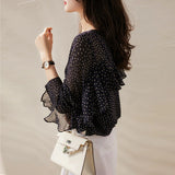 Printing Loose Shirt Women's Blouse Summer Long Sleeve Casual Top Fashion 2022 Female New Korean Style Polka Dot