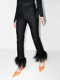 Fongt Luxury Wind Ostrich Hair Splicing Straight Pants 2024 Spring Style High Waist Foreign Style Versatile Show Thin Casual Jeans Tide-Outfit