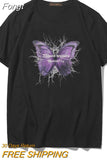 t-shirt goth Top Harajuku tops Butterfly lightning print Loose Short Sleeve kawaii anime t shirt plus size