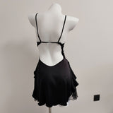 Fongt Sexy Little Chest Thin Pajamas With Thoracic Mat Women Autumn New Ice Wire Splicing Mesh Pure Desire Hanging Skirt