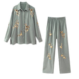 Spring Sequins Set With Loose Shirt Sequins And Straight Trousers-Outfit