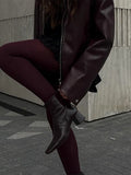 Selling Zip Jacket Leather Coat Spring Fashion Female Lapel Long Sleeve Street Trend Coat-Outfit