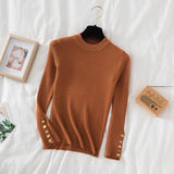 Thick Pullovers Khaki Casual Button O-neck Chic