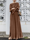 Pleated Party Dresses Vestido ZANZEA Women Casual Lady Solid A-line Oversize Sundress 2022 Spring Long Sleeve Maxi