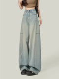Fongt 2024 New Light Blue, High Waist, Loose, Wide Leg Jeans, Women's Thin, Straight And Long Pants-Outfit