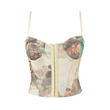 New Waist Keel Three-Dimensional Steel Ring Printed Halter Blouse-Outfit
