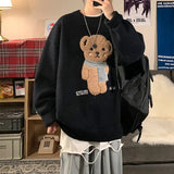 Hop Lamb Fleece Bear Cute Embroidery Oversized Sweater Men Couples O-neck Soft Winter Knitted Pullover Winter Kawaii