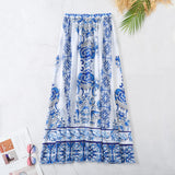 Shoulder Lotus Side Deep V-Piece Swimsuit Women's Half-Dress Two Sets Of Retro-Print