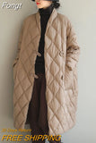 Winter New Arrivals Women's Cotton Coats Diamond Lattice Block Big Size Female Long Parkas Loose Lady Overcoats