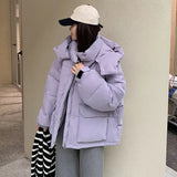 This Year Popular Down Cotton Suit Female Winter Korean Version Hooded Overalls 2024 Ins Harbor Wind Thick Padded Coat Tide-Outfit