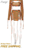 Piece Set Women Knitted Outfits Sexy Long Sleeve Ribbons Crop Top+Camisole+Hollow Out Lace Up Mini Skirts 2023 Fall