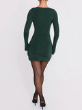 Long Sleeve Draped Bodycon Mini Dress-Outfit