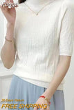 Femme 2023 Spring Summer Korean Fashion Clothes Pink Sweater Women Short Sleeve Knitted Tops Casual Soft Pullover
