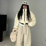 Vintage Down Bread Clothes Female 2024 Winter Design Feel Double Zipper Trend Advanced Feel White Duck Down Coat-Outfit