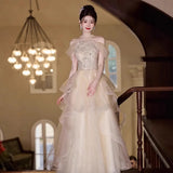 Fongt Dress Banquet Light Luxury Niche Host Dignified Atmospheric Dinner Long Long Sleeve Dress Student Art Exam Dress