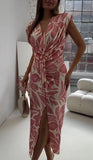 Fongt Women's Clothing 2025 Summer New Women's Leisure V-Neckless Print Dress