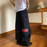 Year's Hot Classic Retro Y2K Loose Letter Jeans High Street Leisure Punk Style Is Wide.-Outfit