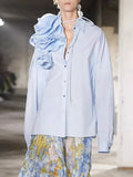 Fongt 2024, The New French Fashion Design Feeling Splicing Pleated Three-Dimensional Flowers Versatile Shirt Jacket Female-Outfit