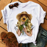 Women Sunflower Girl Printed T