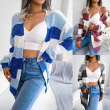 Shooting Autumn And Winter Hit Striped Striped Lantern Sleeve Casual Cardigan Sweater Coat Women's