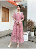 Fongt Dress Women's New Sweet Collar Collar Buckle Repair Medium Long Lace Temperament High-Sense Skirt