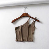 New Irregular Oblique Collar One-Shoulder Double Halter Top E Slim Lady Sling Vest-Outfit
