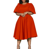 Fongt Round Collar Temperament Bubble Sleeves To Close The Waist Of Elegant A-Character Dress