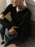 Buttoned Long Sleeve Solid Top-Outfit