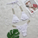 Fongt Bikini Ribbon Luxury Diamond Swimwear Sexy Metal Chain Accessories
