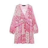 New Quilt Printed Loose Mini Dress 5029151-Outfit
